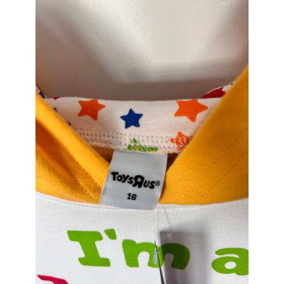 NWT vtg Toys R Us I'm a Toys R Us Kid Pullover Hooded 90s White Yellow Size 16 - Picture 5 of 11